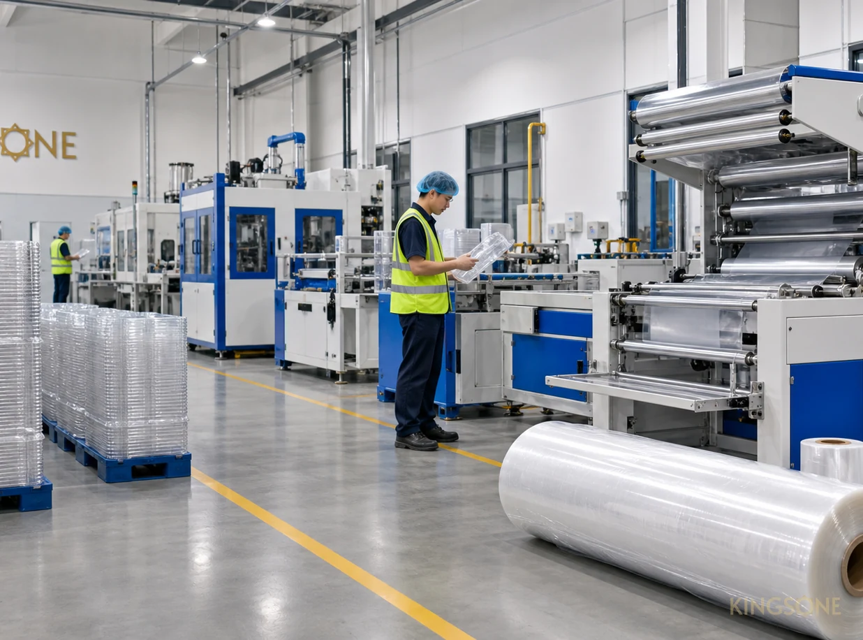 Planta organizada de producción y materiales de packaging