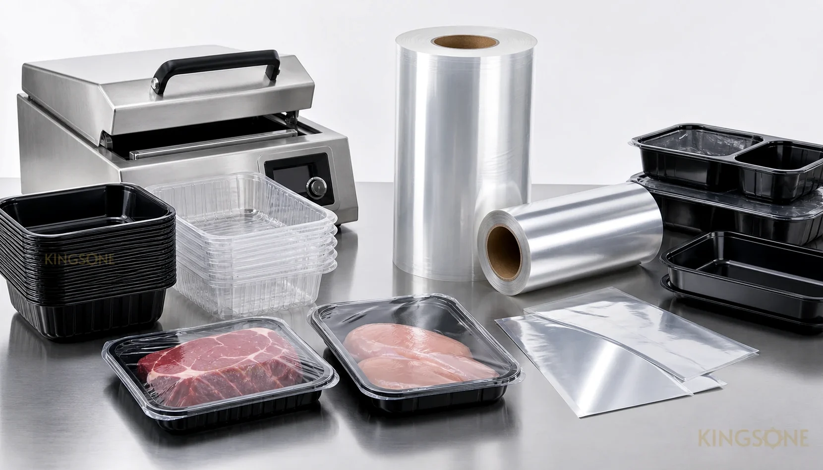 Trays and films for protein packaging