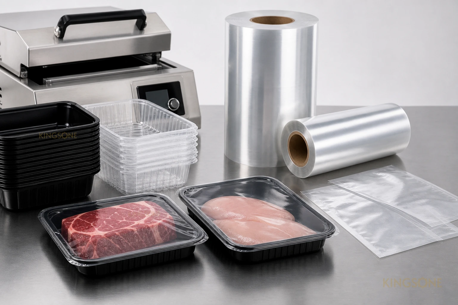 Trays and films for protein products